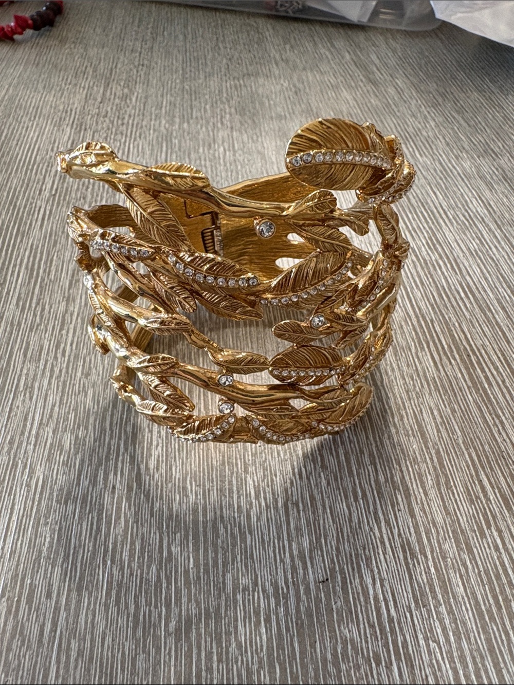 Gold Leaf Crystal Cuff Bracelet - Elegant Women's Jewelry